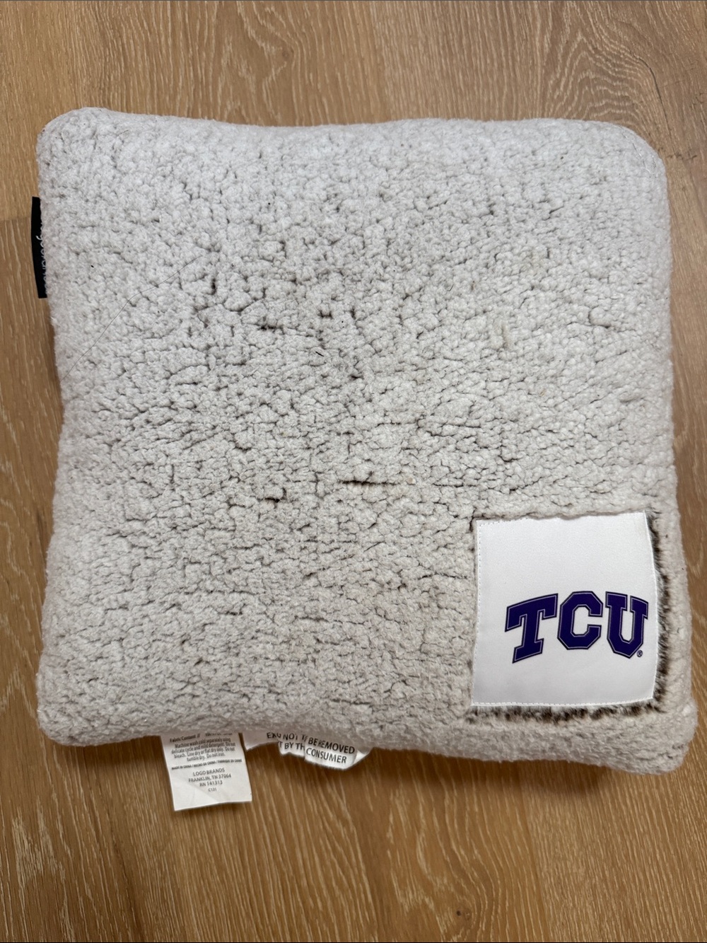TCU Sherpa Throw Pillow in Light Gray